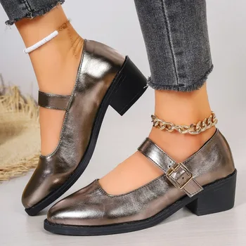 Pantofi pentru femei pe Vânzare 2024 Moda Catarama Pompe de Femei Toamna a Subliniat Deget de la picior Solid Superficial Tocuri Indesata de Mari Dimensiuni Pantofi Casual