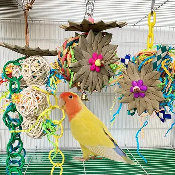 Papagal Agățat de Mestecat Jucării Naturale, Cu Frunze de Palmier Rattan Mingea Fărâmă de căutare a hranei Jucărie Pentru Mediu Mic Papagal Păsări (Culori aleatorii)