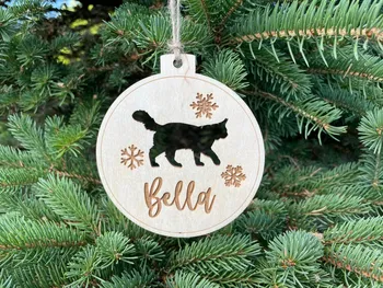Pisica personalizat Numele Ornament de Crăciun, Tăiate cu Laser Pisica Nume Personalizat Decor de Crăciun,animale de Companie Crăciun pandantiv, minge de crăciun