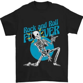 Rock & Roll Forever Air Guitar Scheletul Craniului Tricou 100% Bumbac