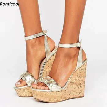 Ronticool Handmade Femei Vara Sandale Tocuri sandale Superbe Aur, Argint Pantofi Rochie Doamnelor Pantofi NOI Plus Dimensiune 5-20