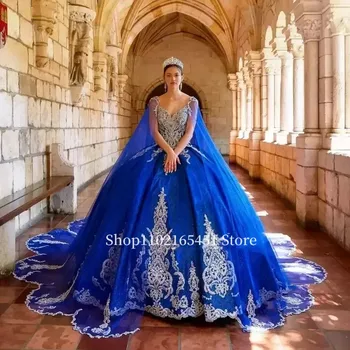 Sparky Albastru Regal Rochii Quinceanera cu Capul Sweet 16 Rochie Aplicatiile de Paiete Mexican Fete vestido de debutantă alin 15 anos