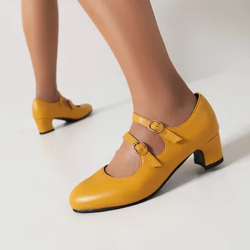 Supradimensionat de Mari dimensiuni dimensiuni Mari, cu toc Înalt pantofi catarama design rotund deget de la picior toc gros pantofi este simplu și naveta