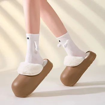 Toamna Iarna pentru Femei Papuci de Pluș Cald Platforma Pantofi de Bumbac EVA Impermeabil Cizme de Zapada Interior, Talpa Moale Flanel Acasă Papuci