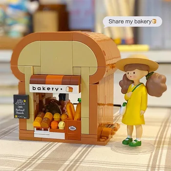 Viata de la oras Street View Pâine Tort Lapte de Magazin de Suc Model 3D Diamond Bloc de Caramizi Creative Asamblarea Jucărie pentru Copii