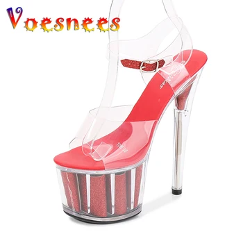 Voesnees Tub de Oțel Pantofi de Dans cu toc Înalt Pantofi Sandale Subțire-toc 17 cm Sexy Paiete Platforma Urăsc Cer Pantofi cu toc înalt