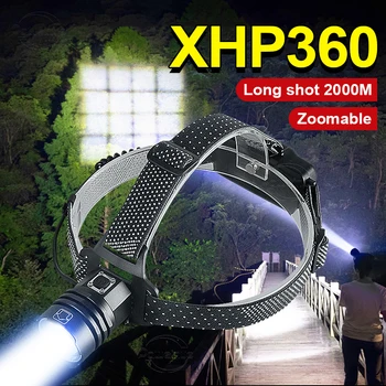 XHP360 de Mare Putere cu LED-uri Portabile Far Impermeabil Outdoof Lampă de Cap cu Zoom Cap Lanterna USB Reîncărcabilă 18650 Faruri
